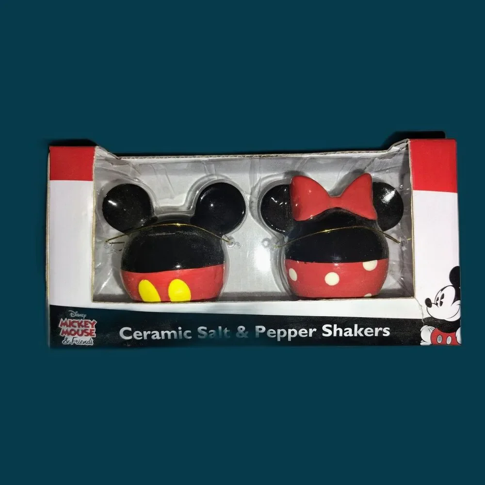 NIB Disney Mickey & Minnie Mouse Ceramic Salt And Pepper Shaker Kitchen
